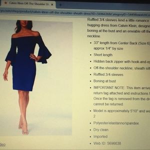 Calvin Klein off the shoulder blue dress